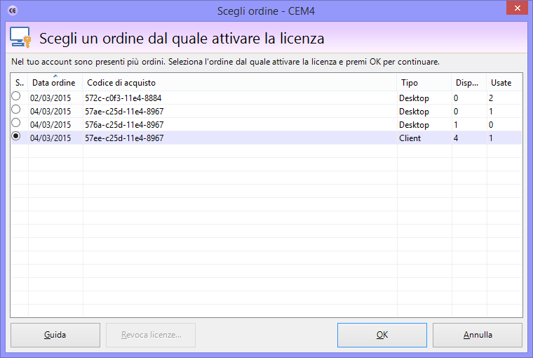 Scelta dell'ordine dal quale attivare una licenza Scelta dell'ordine dal quale attivare una licenza