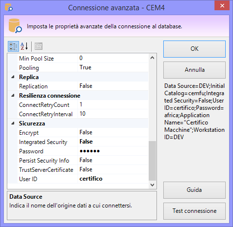 Finestra di connessione. Impostazioni avanzate Finestra di connessione. Impostazioni avanzate