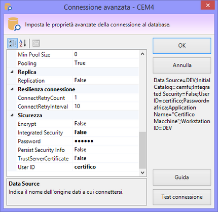 Finestra di connessione. Impostazioni avanzate Finestra di connessione. Impostazioni avanzate