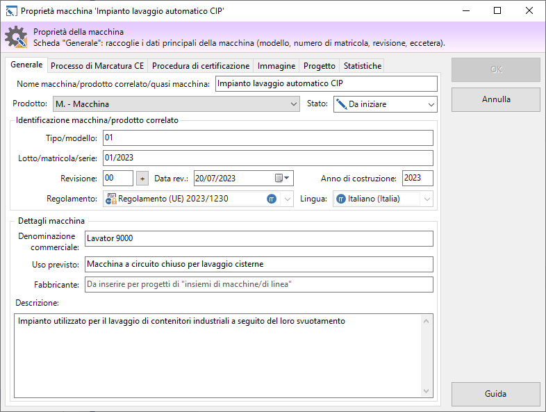 Finestra di proprietà di una macchina, scheda "Generale" Finestra di proprietà di una macchina, scheda "Generale"