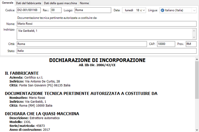 Dichiarazione di incorporazione