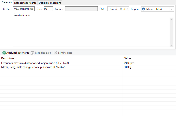 Finestra targa di marcatura CE