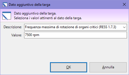 Modifica di un dato aggiuntivo della targa Modifica di un dato aggiuntivo della targa