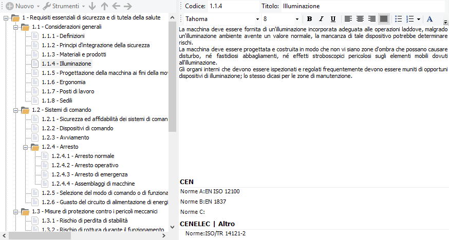 Finestra di modifica di una norma