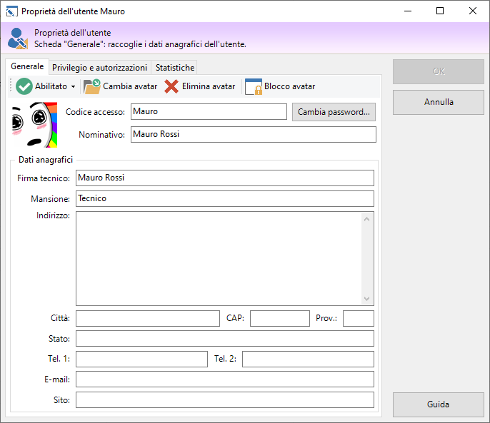 Finestra di proprietà di un utente, scheda "Generale" Finestra di proprietà di un utente, scheda "Generale"