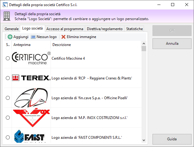 Dettagli della propria società, scheda "Logo società" Dettagli della propria società, scheda "Logo società"