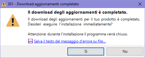 Richiesta di installazione aggiornamento Richiesta di installazione aggiornamento