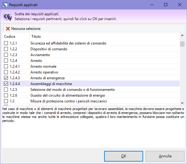 Finestra di selezione RESS