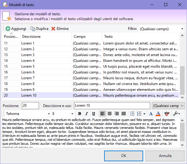 Esempio di raccolta con alcuni modelli di testo Esempio di raccolta con alcuni modelli di testo