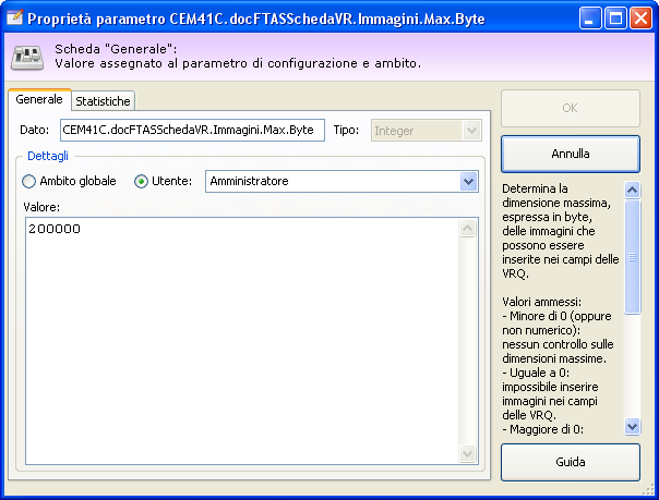 Finestra di proprietà di un singolo parametro Finestra di proprietà di un singolo parametro