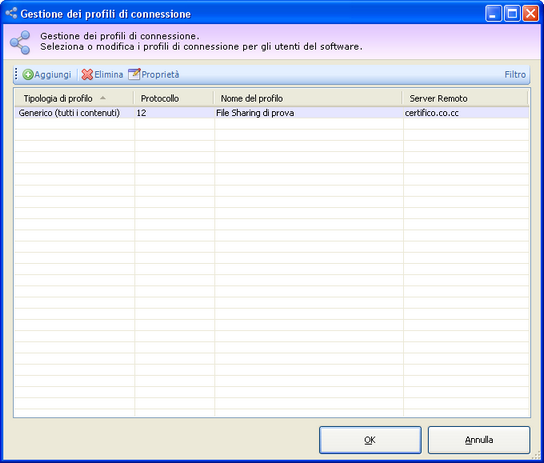 Finestra di gestione dei profili File Sharing Finestra di gestione dei profili File Sharing
