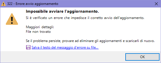 Un errore ha impedito l'avvio dell'aggiornamento Un errore ha impedito l'avvio dell'aggiornamento