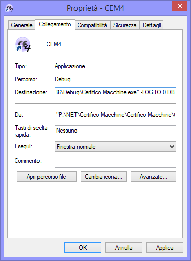Finestra di proprietà di un collegamento Finestra di proprietà di un collegamento
