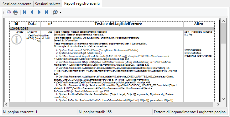 Scheda "Report registro eventi" della finestra "Registro eventi" Scheda "Report registro eventi" della finestra "Registro eventi"