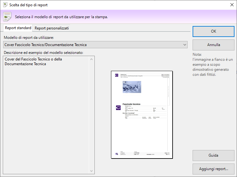 Finestra di scelta tipo report Finestra di scelta tipo report