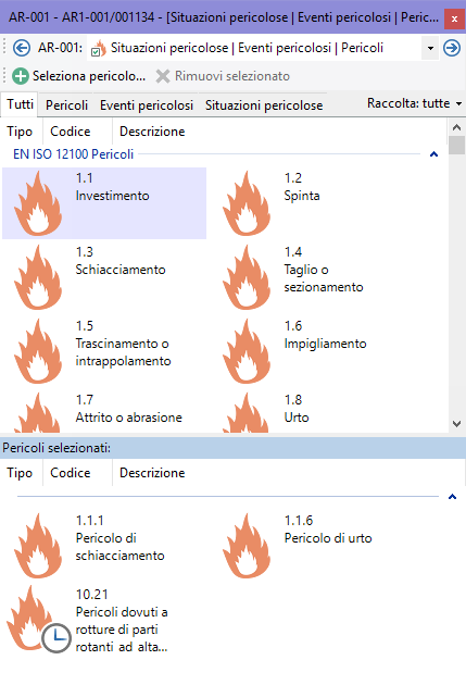 Editor di selezione dei pericoli Editor di selezione dei pericoli
