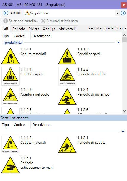 Editor di selezione dei cartelli Editor di selezione dei cartelli