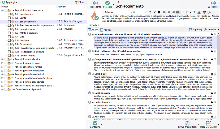 Finestra di documento per una valutazione del rischio per pericoli Finestra di documento per una valutazione del rischio per pericoli