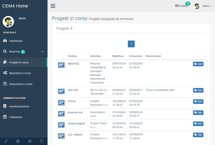 Progetti in corso per un utente Progettista Progetti in corso per un utente Progettista