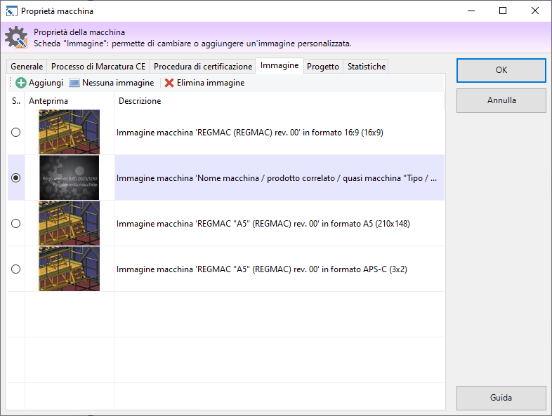 Finestra di proprietà di una macchina, scheda immagine Finestra di proprietà di una macchina, scheda immagine