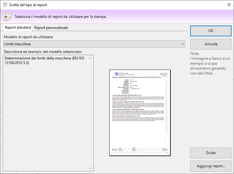 Finestra di scelta del tipo report Finestra di scelta del tipo report
